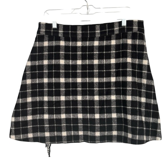 Kate Spade Womens A-Line Mini Skirt Black Plaid Size 14 Ruffle Fringe Preppy - Picture 5 of 8